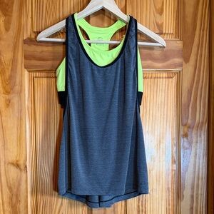Nike 2-in-1 Pro Gray and Neon Yellow Women's Tank Top